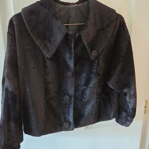 Vintage Designer Black Faux Fur Button Front Shrug Jacket Size Small / Medium